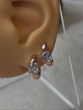 AAA CZ Princess Cut Huggies Earrings 18k Rose Gold Filled